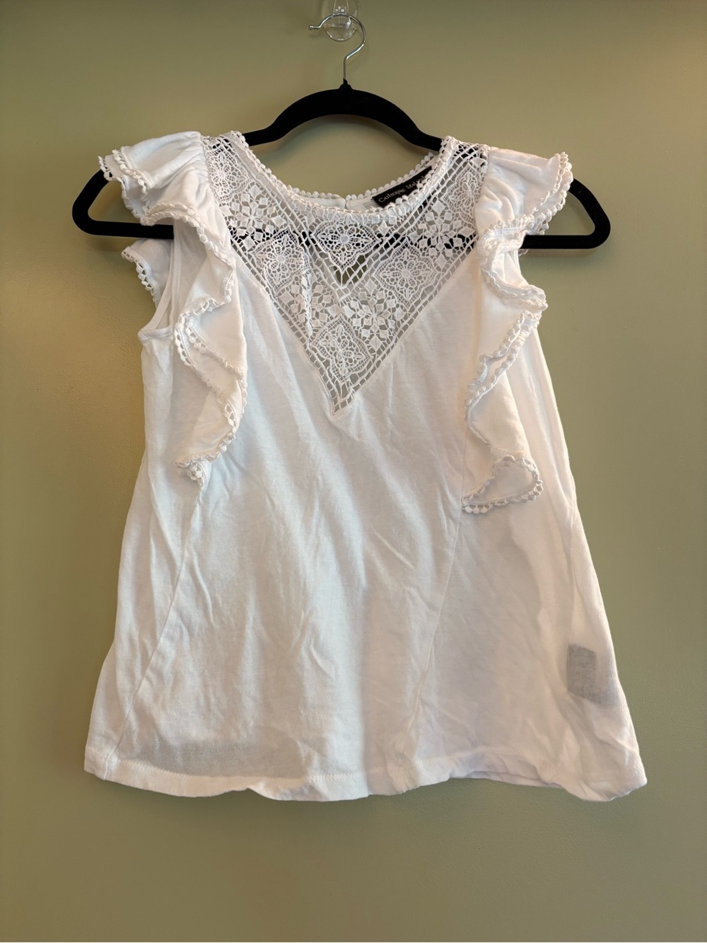 Catherine Malandrino White Lace Yoke Ruffle Camisole